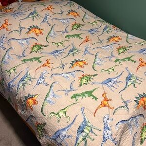 Full/Double Sized Gray Dinosaur Print Bedspread - Includes 2 Pillow Shams